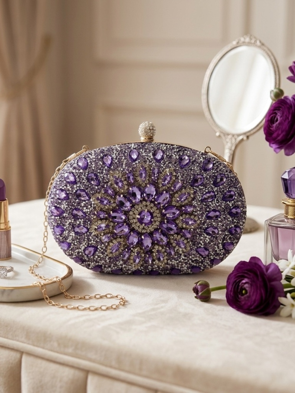 Women’s Purple Jeweled Evening Clutch - Designer-Inspired